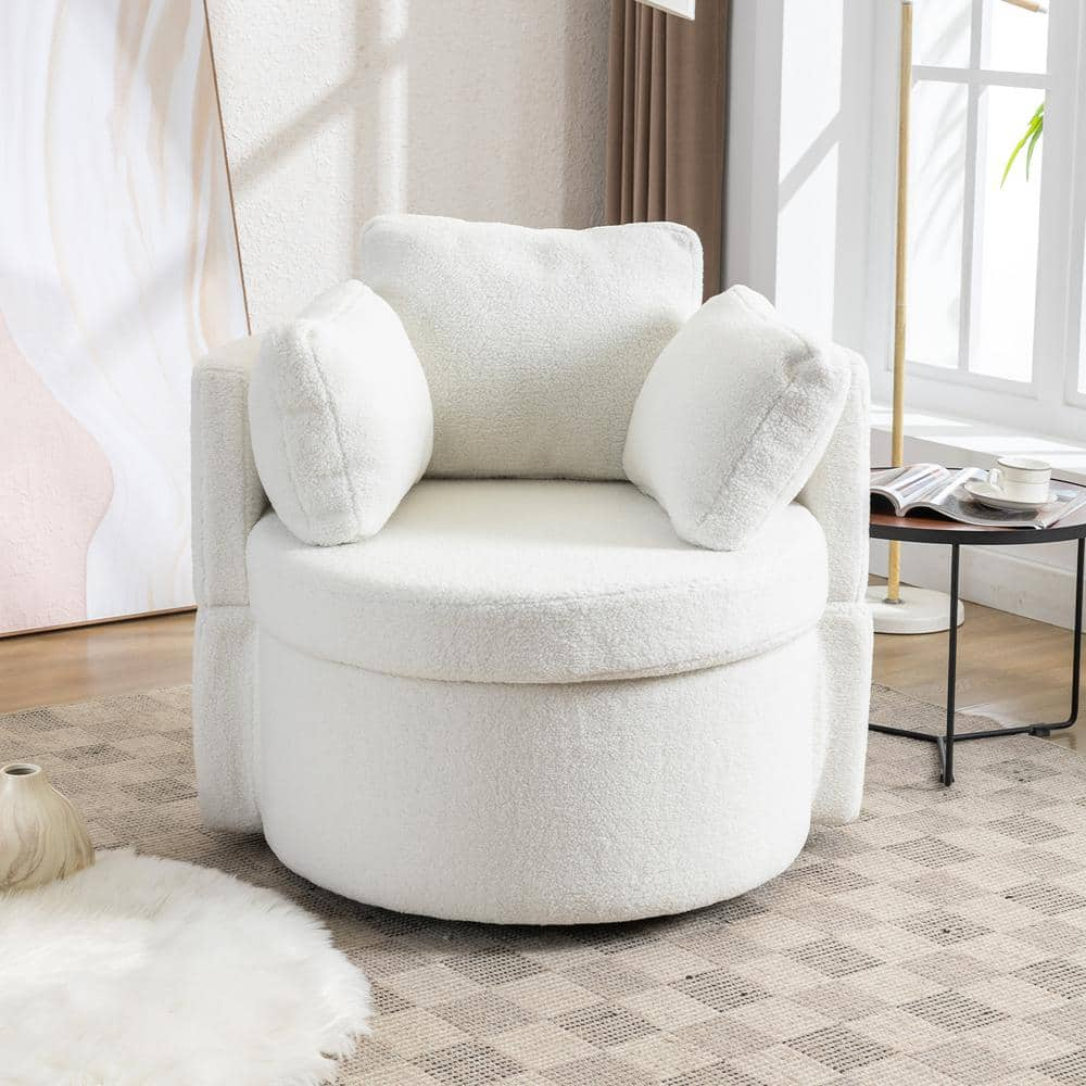 YOFE Modern Ivory Teddy Fabric Upholstered Swivel Accent Chair Barrel ...