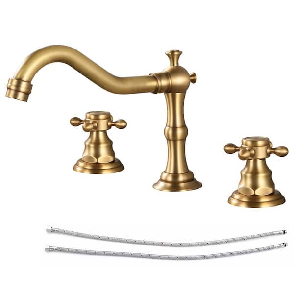 Double Handle 8 in. Widespread Bathroom Faucet 3 Hole Waterfall Bathroom Sink Faucet in Antique Brass