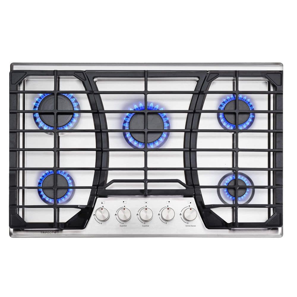 30 in. Gas Cooktop in Stainless Steel with 5 Italy Sabaf Sealed Burners, Silver