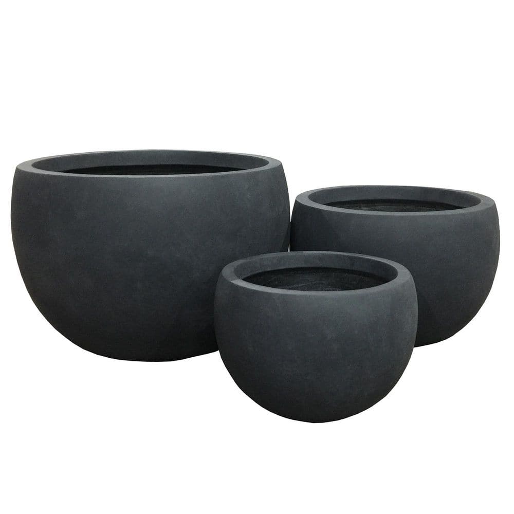 "19.9"",15.7"",11.8"" Round Concrete Planters Set of 3, Indoor/Outdoor Bowls w/ Drainage, Charcoal" price history on PriceWatchPro
