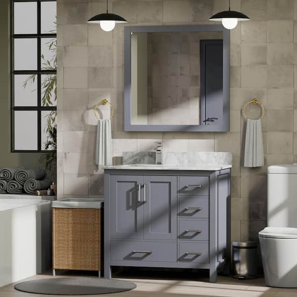 Jacques 36 in. W x 22 in. D Left Offset Dark Grey Bath Vanity without Top