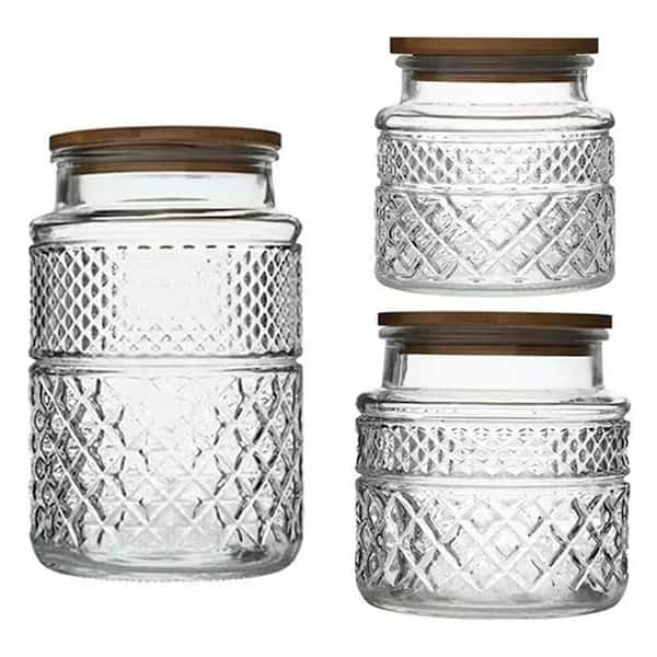 PRIMEPLUS 3 Piece Glass Jars Canisters Sets with Bamboo Lid