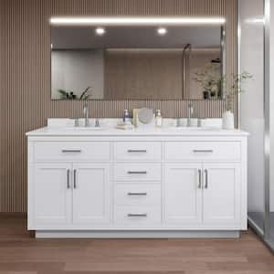 Beckett TK 72 in. W x 22 in. D x 35 in. H Double Sink Bath Vanity in White with Brushed Nickel Trim White Quartz Top