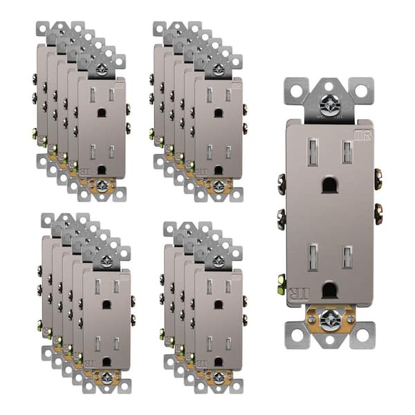 ENERLITES 15 Amp Decorator Duplex Outlet Receptacle, Tamper Resistant, Nickel (20-Pack)