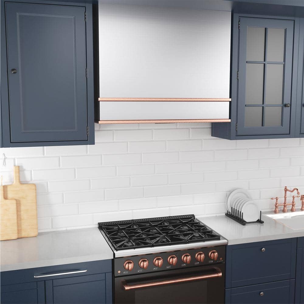 36" Brushed Stainless Steel and Copper Wall Mounted Range Hood