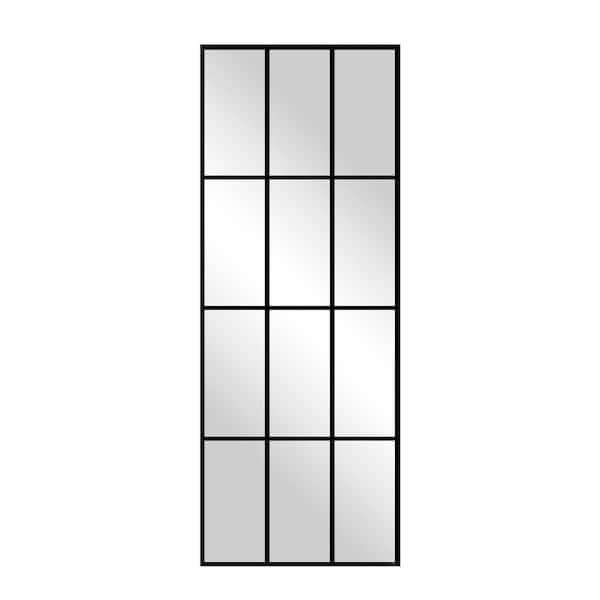 XRAMFY 24 in. W x 65 in. H Modern Rectangular Metal Framed with Grids Black Full Length Wall Mirror
