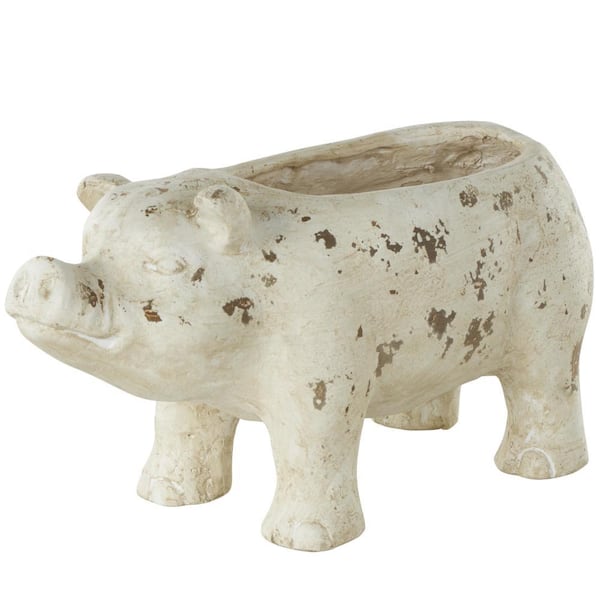 Litton Lane 8 x 7 x 17 in. Small Light Brown Magnesium Oxide Pig Pot Planter with Distressed Details