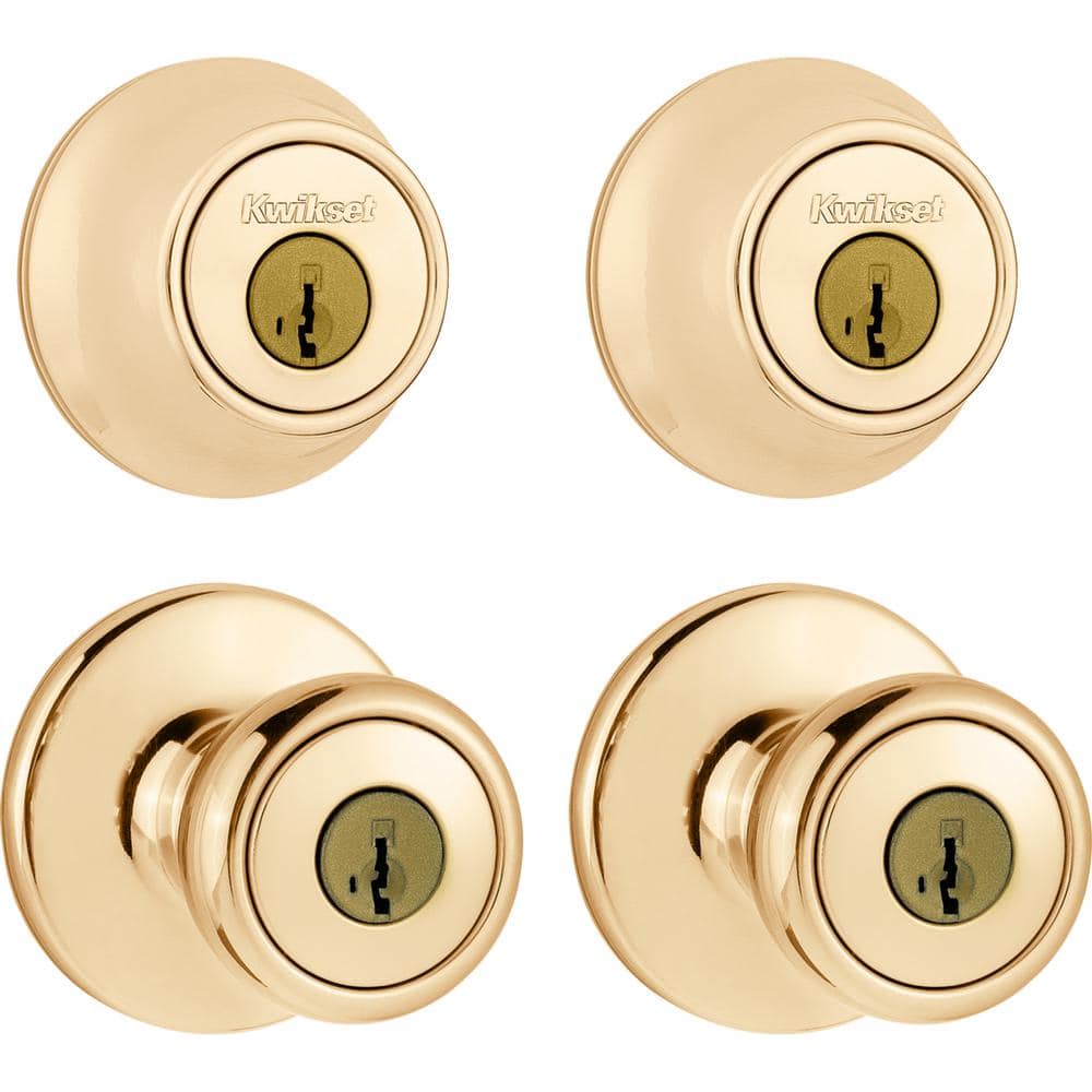 Kwikset 242 Tylo Polished Brass Keyed Entry Door Knob and Single Cylinder  Project-Pack Featuring SmartKey [2-Pack] TST242T3SMTK2V1 The Home Depot