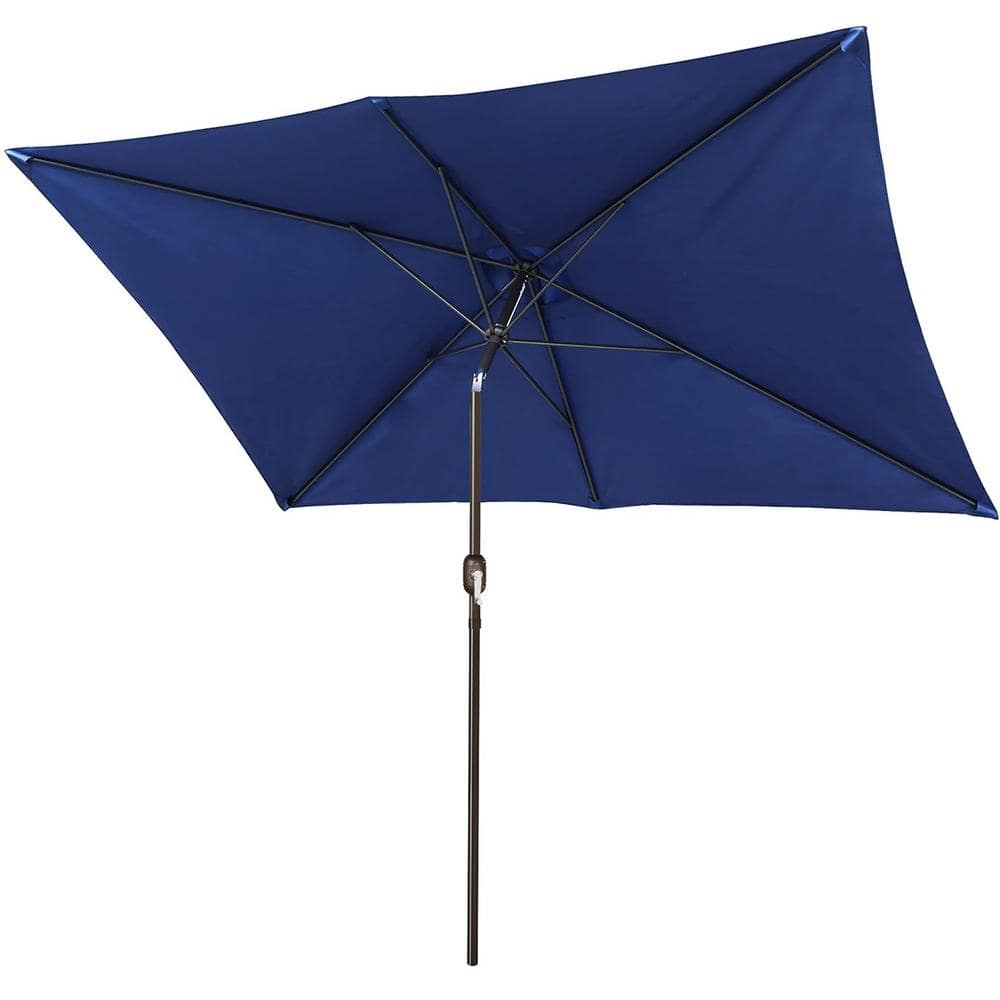 6.5 x 10 ft. Metal Pole Market Push-Button Tilt Patio Umbrella in Navy Blue