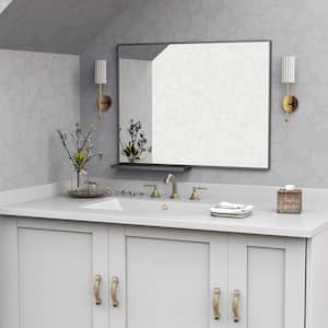 47.2 in. W x 30 in. H Large Rectangular Aluminium Framed Wall Bathroom Vanity Mirror in Black with Storage Shelf