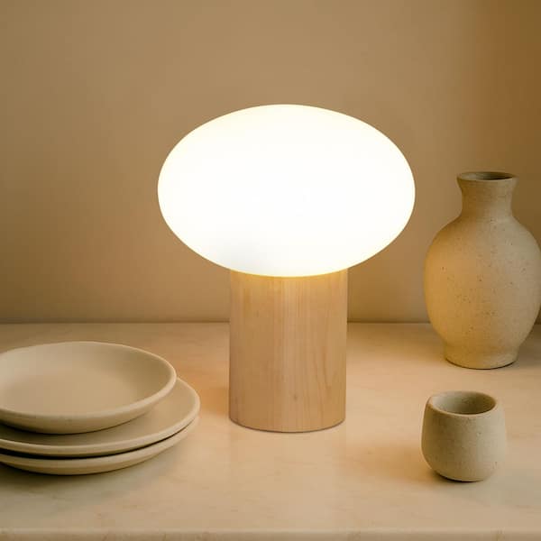 Ivy LED Glossy Wood Midcentury Round Globe Dimmable Bedside Nightstand Desk Lamp
