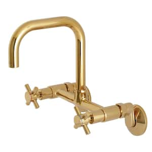 Austin Adjustable Center 2-Handle Wall-Mount Standard Kitchen Faucet in Polished Brass