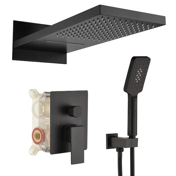 Luxury 3-Spray Patterns 22 in. Wall Mount Dual Shower Heads with 3-Setting Handshower Shower System in Matte Black