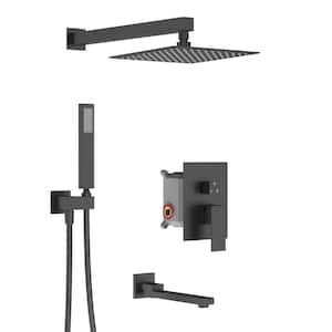 AIM 1-Spray 12 in. Dual Wall Mount Fixed and Handheld Shower Head 1.8 GPM in Matte Black (Tub Faucet & Valve Included)