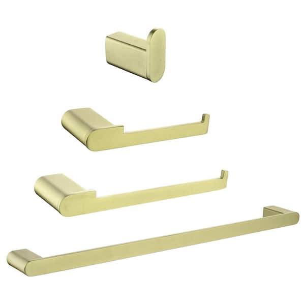 Boyel Living 4-Piece Bath Accessory Set with Towel Bar, Towel Robe Hook, Toilet Roll Paper Holder, Hand Tower Holder in Brushed Gold