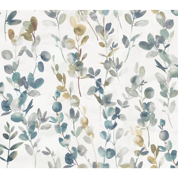 York Wallcoverings Navy Joyful Eucalyptus Non Woven Preium Peel and Stick Paper Wallpaper Approximate 45 sq. ft.
