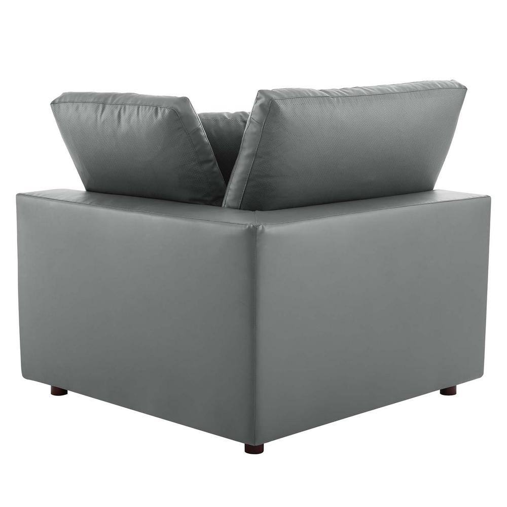 Gray Faux Leather Six-Piece Sectional Sofa with Ottoman