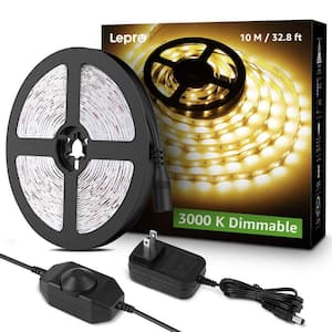 White 32.8 ft. Hardwired Vanity Tape Lights, 300 Integrated LED Strip Light with 3M Adhesive for Kitchen Under Cabinet
