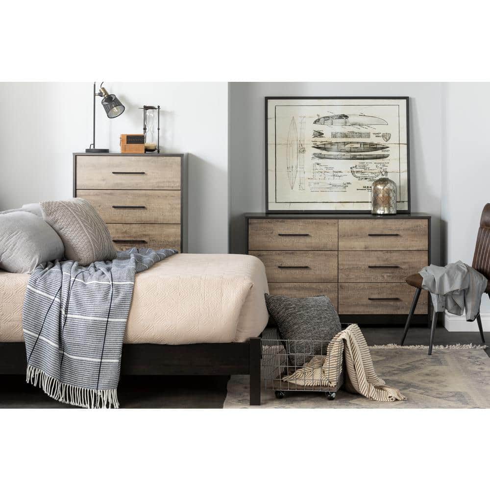 Weathered Oak and Black Industrial 5-Drawer Vertical Chest