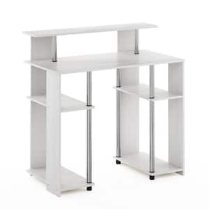 35 in. Rectangular White Oak/Stainless Steel Computer Desk with Shelves