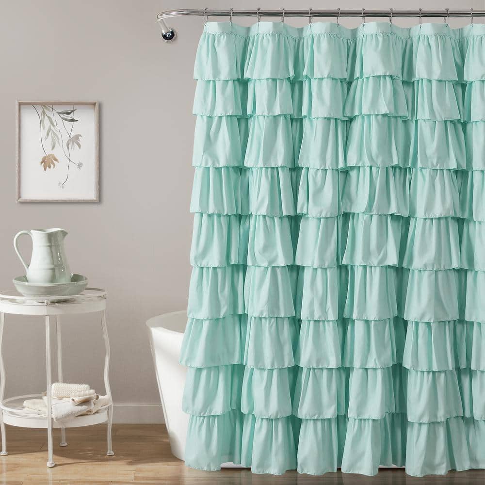 Light Turquoise Ruffle Polyester Shower Curtain, 72" x 72"