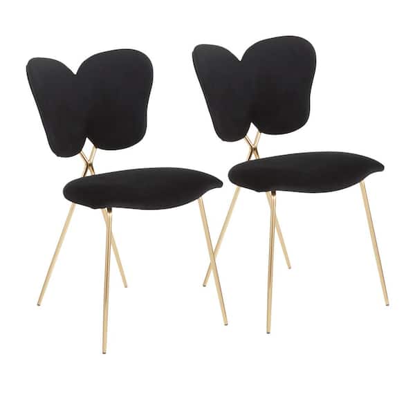 Lumisource Madeline Chair in Black Velvet and Gold (Set of 2)