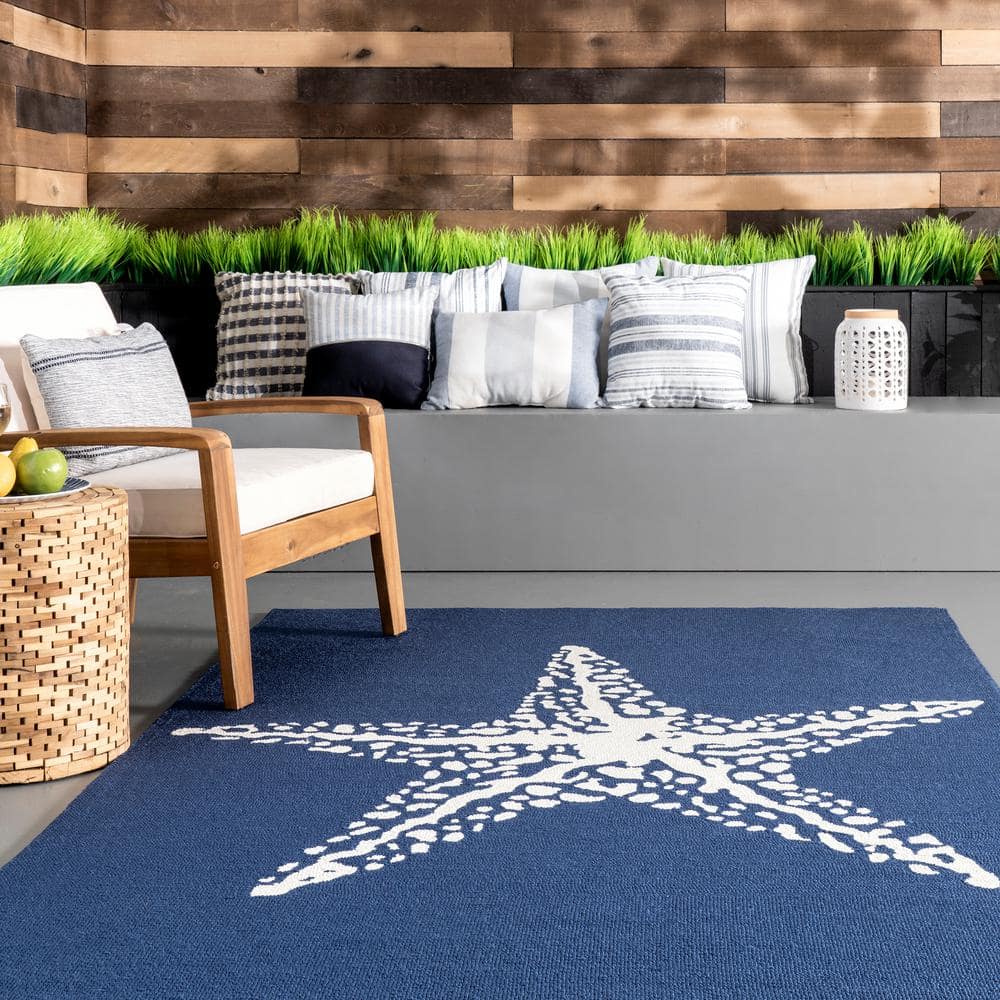 Navy Synthetic Starfish Indoor/Outdoor Runner Rug 2' x 6'