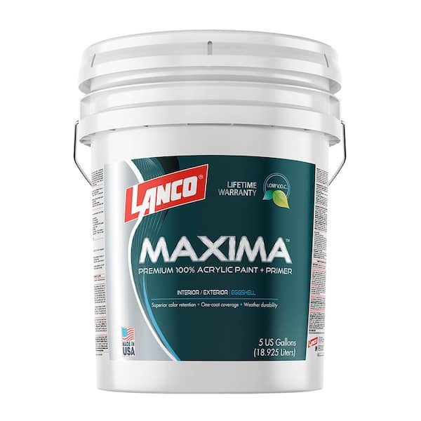 Lanco 5 Gal. Maxima 2-in-1 Paint and Primer White and Pastel Base Interior/Exterior Eggshell Latex Paint