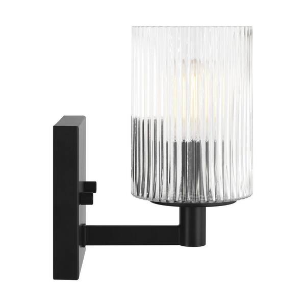 Generation Lighting - Lando 4.75 in. W x 7.75 in. H 1-Light Midnight Black Dimmable Wall Sconce with Clear Fluted Glass Shade