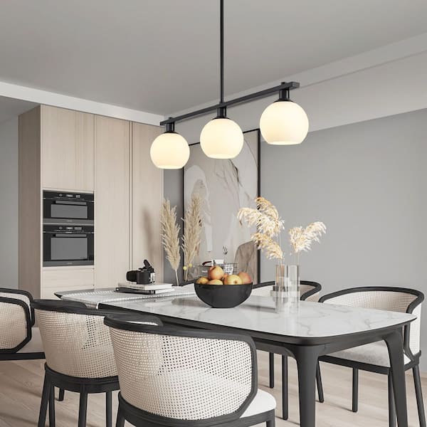 ADSENSTY 40 -Watt 3 Light Black Linear Glass Globe Pendant Light