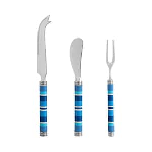 Jubilee 3-Piece Fork, Cheese Knives and Spreader Set with Shades of Denim Handles