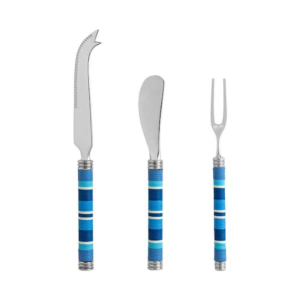 French Home Jubilee 3-Piece Fork, Cheese Knives and Spreader Set with Shades of Denim Handles
