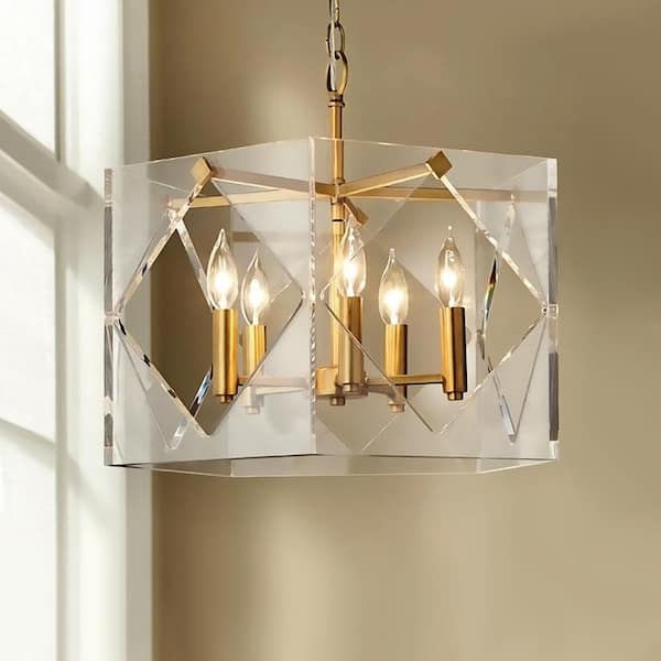 Home Decorators Collection Pentos 5-Light Aged Brass Acrylic Chandelier