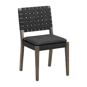 Cohen 19 in. Wood Mid-Century Modern Upholstered Dining Chair with Hand Woven Faux Leather Backrest, Black