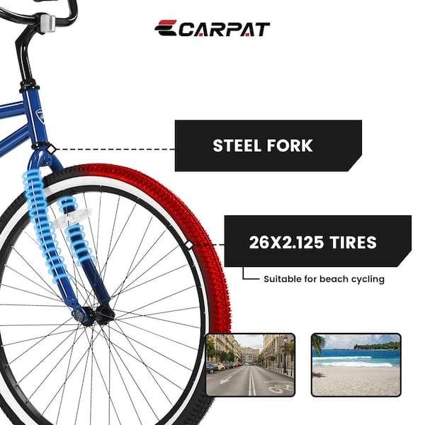 WEIZE Beach Cruiser Bike 26 Inch Commuter Bicycle 7 Speed City Bikes Rear Rack Bask