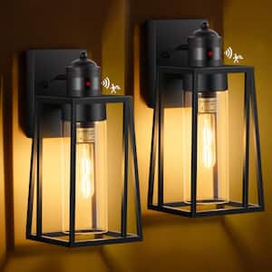 Black Motion Sensing Outdoor Hardwired Wall Lantern Scone Trapezoid Wall Light with No Bulbs Included