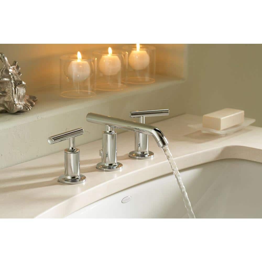Purist 8" Polished Chrome Widespread Bathroom Faucet with Drain