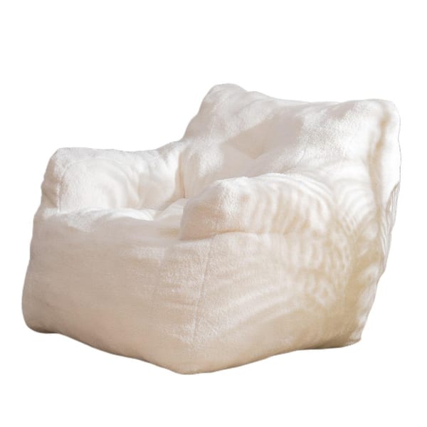 wetiny White Soft Tufted Foam Bean Bag Chair with Teddy Fabric