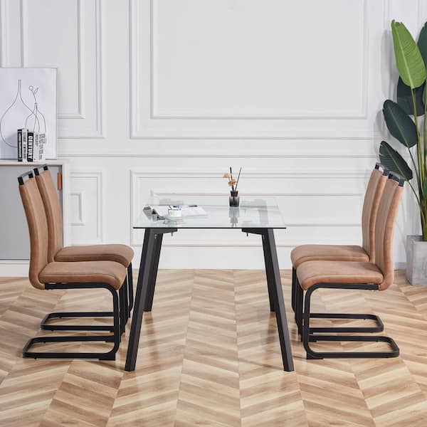 Modern High Back Upholstered Side Chair, Dining Chair with C-shaped Tube Black Metal Legs (Set of 4)