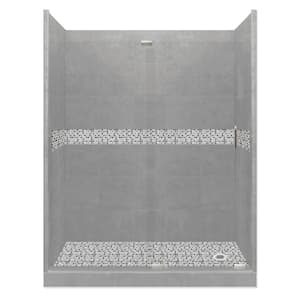 Del Mar Grand Slider 30 in. x 60 in. x 80 in. Right Drain Alcove Shower Kit in Wet Cement and Satin Nickel Hardware