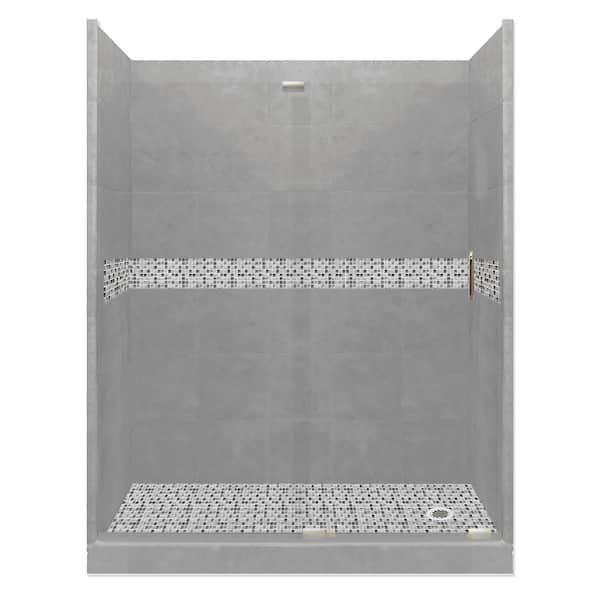 American Bath Factory Del Mar Grand Slider 42 in. x 60 in. x 80 in. Right Drain Alcove Shower Kit in Wet Cement and Satin Nickel Hardware