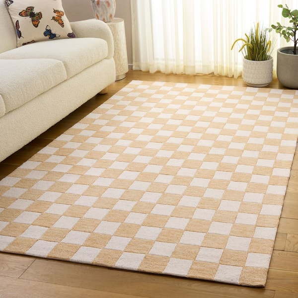 Ebony 8 ft. x 10 ft. Gold/Ivory Checkered Geometric Area Rug