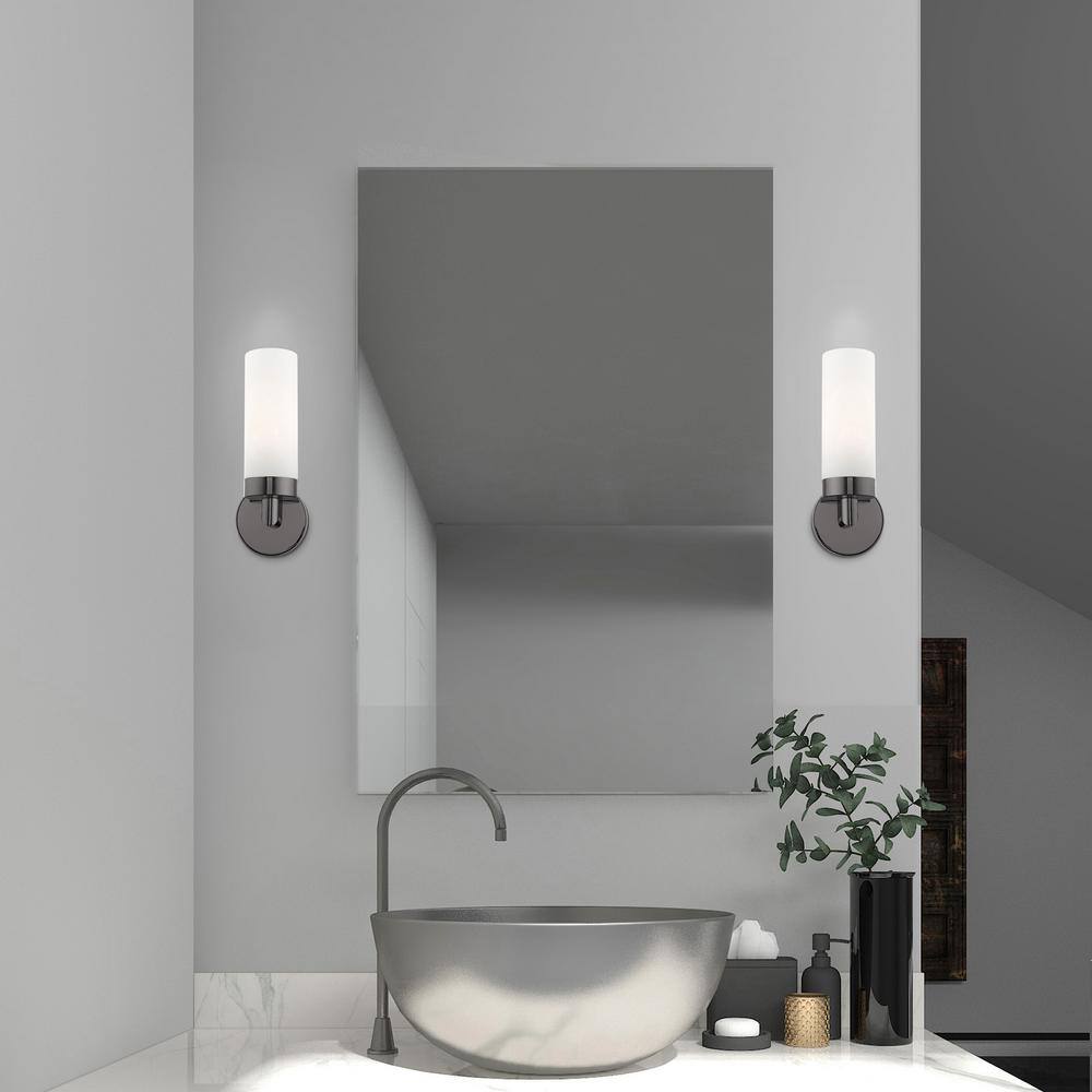 Sleek Black Chrome Dimmable Wall Sconce with Satin Opal White Glass