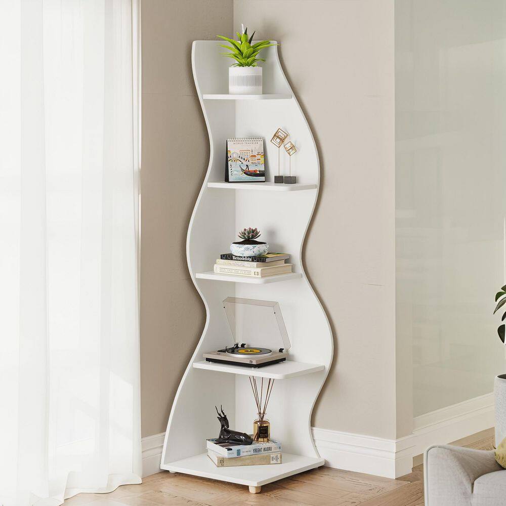 Modern 70 in. Tall White Wood 5-Shelf Corner Bookcase with Ample Storage and Space-Saving Design for Living room,Office price history on PriceWatchPro