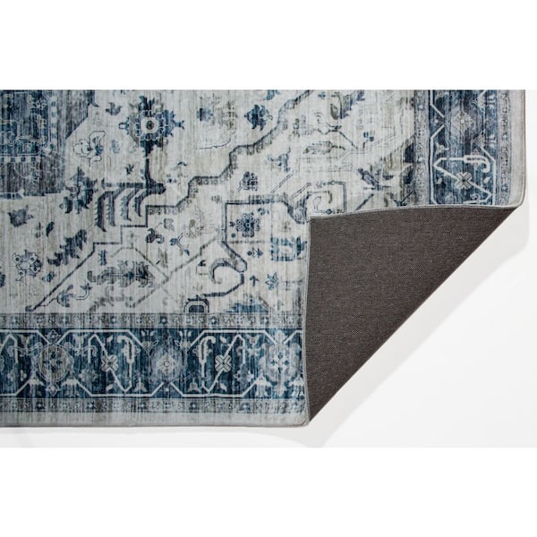 Maeva Ivory/Blue Bordered Traditional 2 ft. x 7 ft. Runner Rug