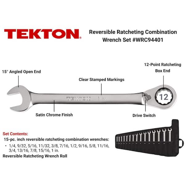 15-Piece (1/4-1 in.) Reversible 12-Point Ratcheting Combination Wrench Set with Pouch
