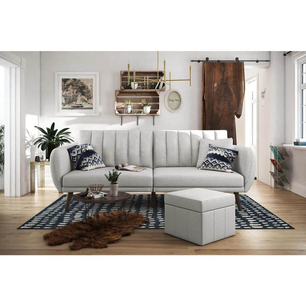 Novogratz Brittany Gray Linen Futon Convertible 2115429N The Home Depot