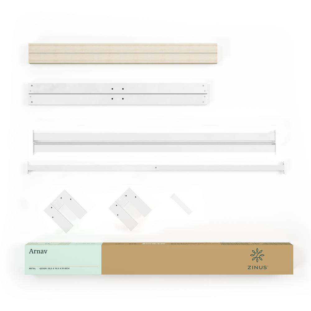Arnav White King Metal Platform Bed Frame with Slats