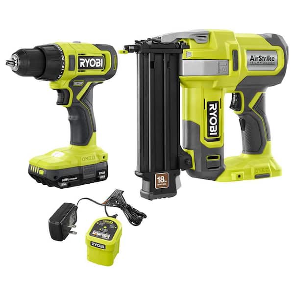 ONE+ 18V Cordless 2-Tool Combo Kit with 1/2 in. Drill/Driver, 18-Gauge Brad Nailer, 2.0 Ah Battery, and Charger