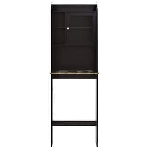 23.22 in. W x 7.5 in. D x 68.11 in. H Black Freestanding Linen Cabinet with Glass Door